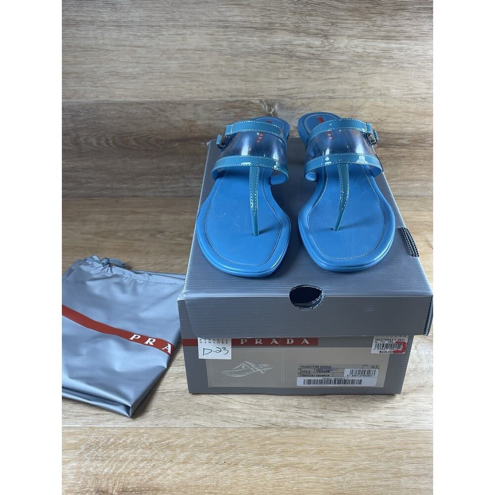 Prada Women's Kitten Heel Turquoise Blue Thong Sandal W Box 40.5 US 9.5